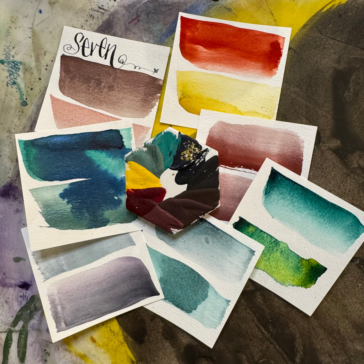 #tracibautistaCOLOR ~ SEVEN collection multi-color watercolor mini XL swatch tile {4-set}