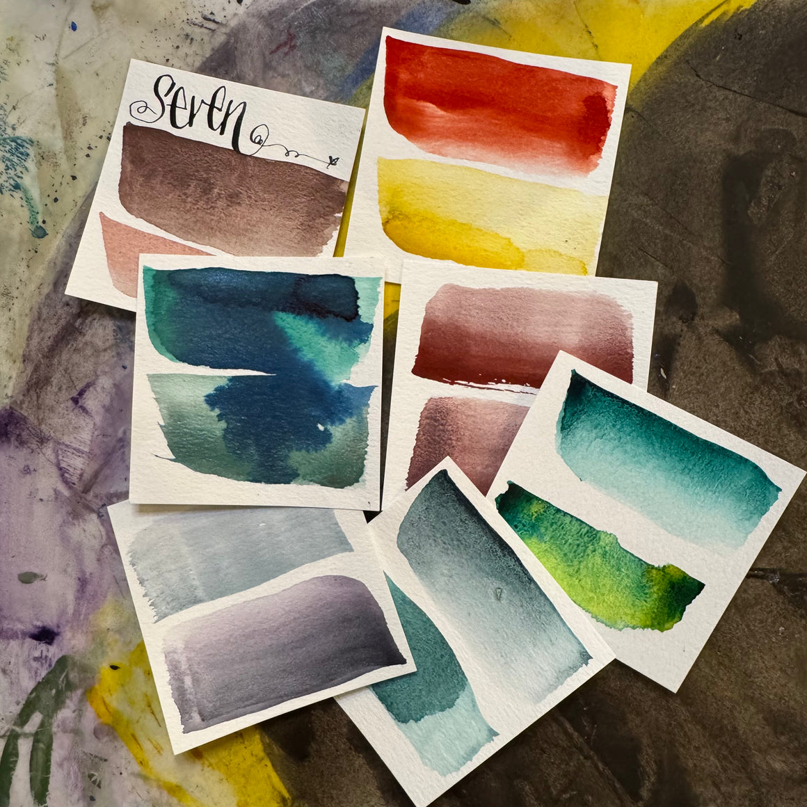 #tracibautistaCOLOR ~ SEVEN collection multi-color watercolor mini XL swatch tile {4-set}