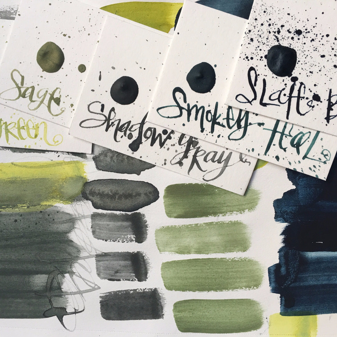 #tracibautistaCOLOR ~ shadows + sage watercolor sample dot cards